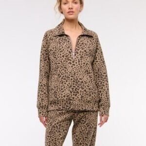 Abercrombie & Fitch YPB Leopard Print Half Zip Soft Pullover Sweatshirt, Size S